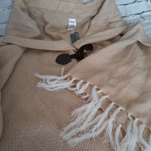 Womans gauzy stripe poncho jacket ligh orange and white - Picture 5 of 16